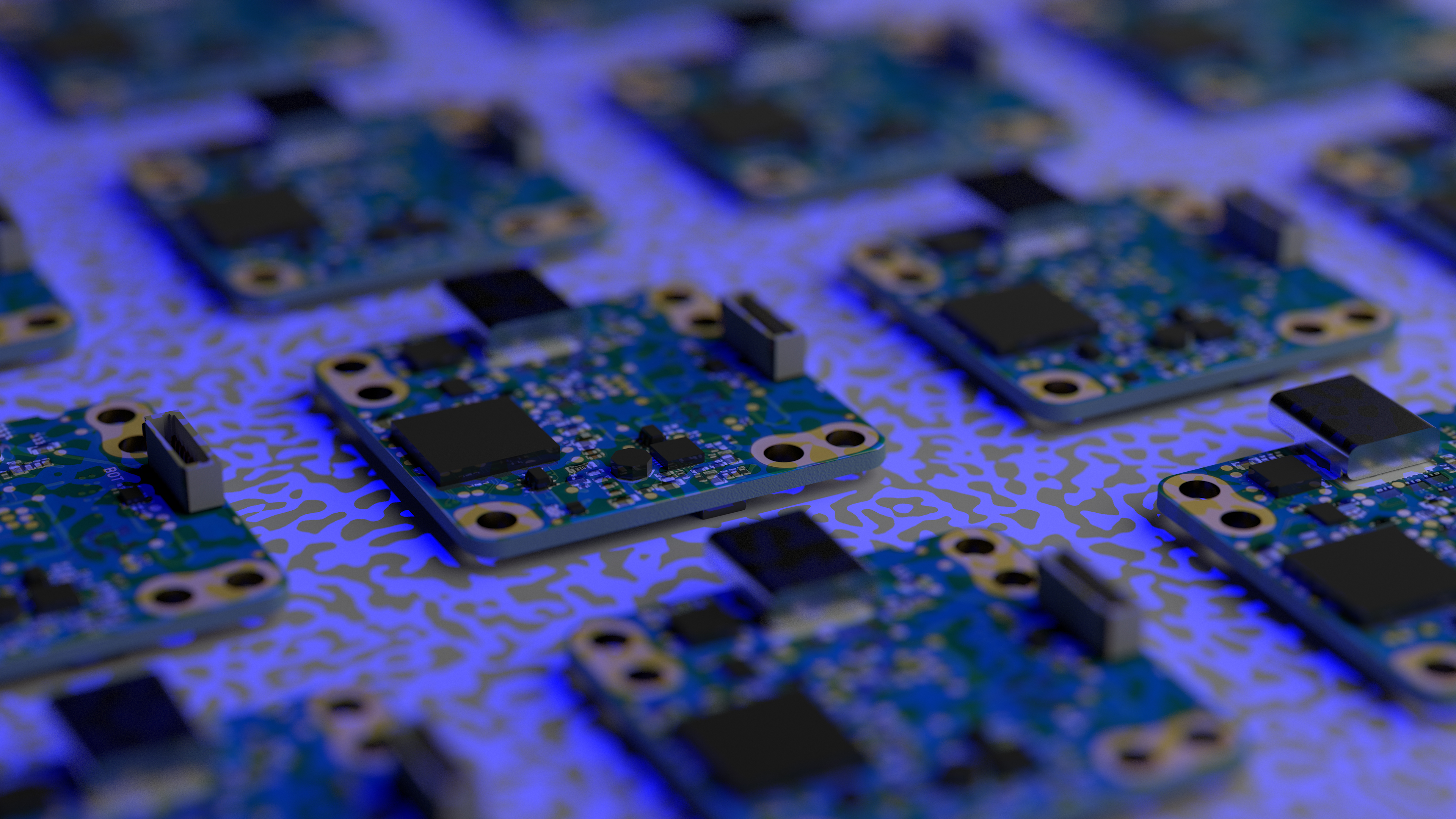 Detailed view of adjacent electronic assemblies, fitted with SMD components